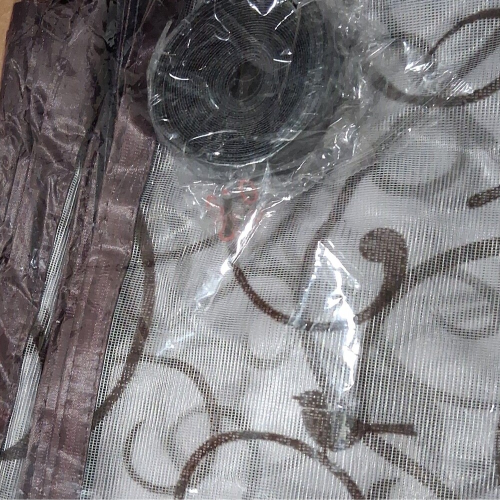 Magnetic Window Screen Polyester Mesh Curtain 150x210cm White/Brown Swirl